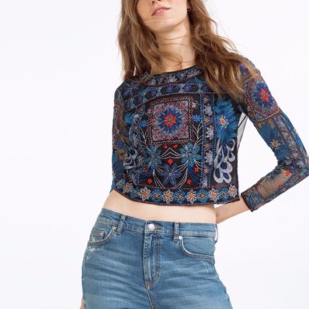 Zara Embroidered Beaded Top